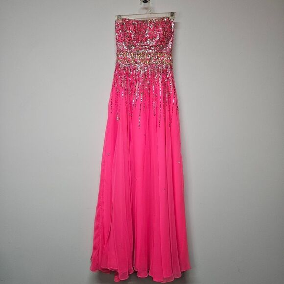 Elegant Pink Strapless Sequin Dress By Mori Lee Size 0 - Picture 1 of 7